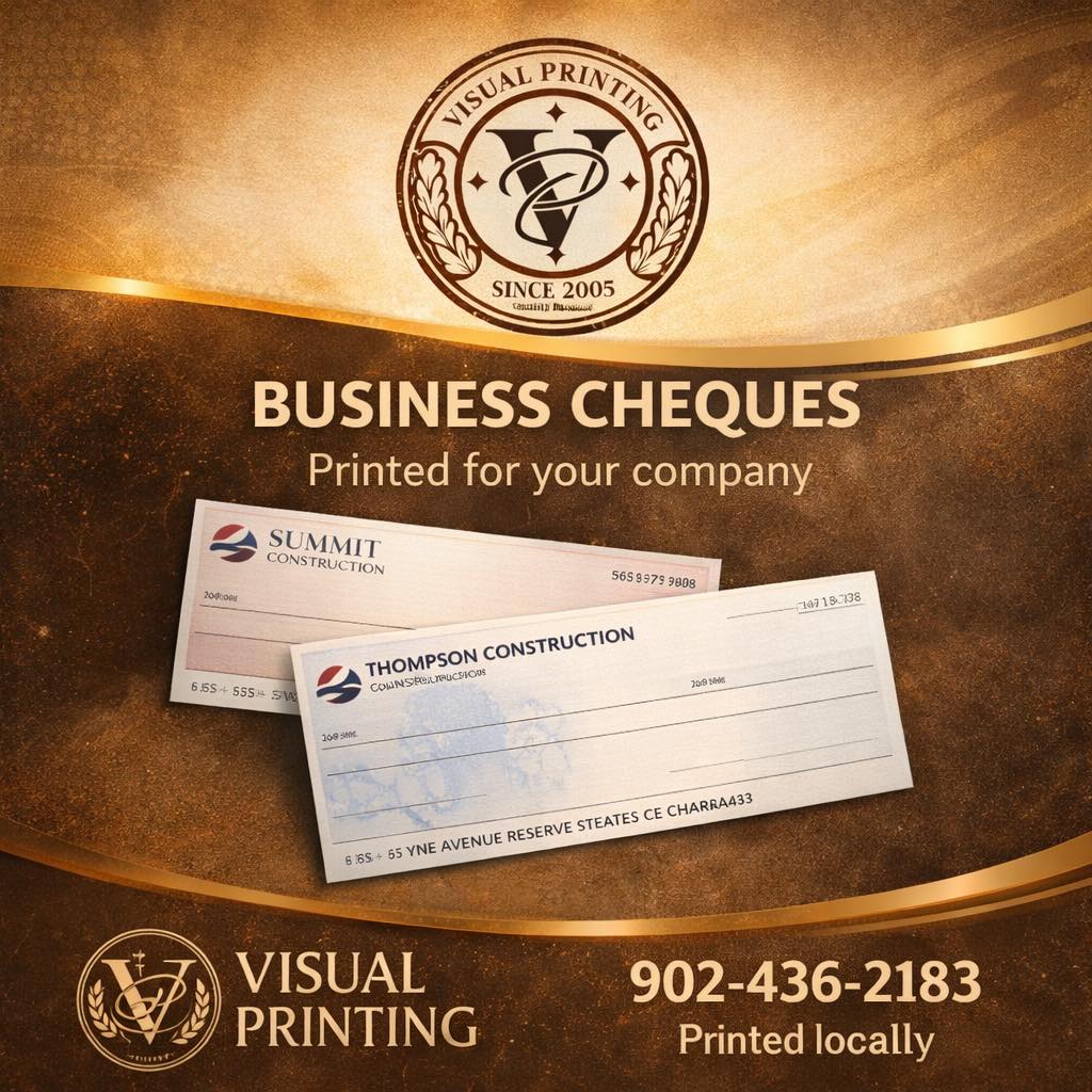 Business cheques printed by Visual Printing