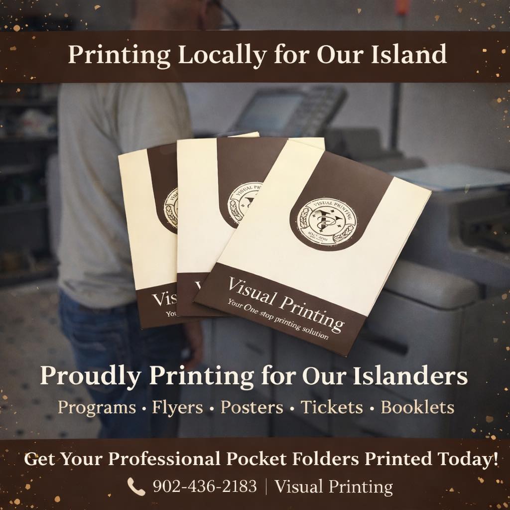 Printed pocket folders held in the shop