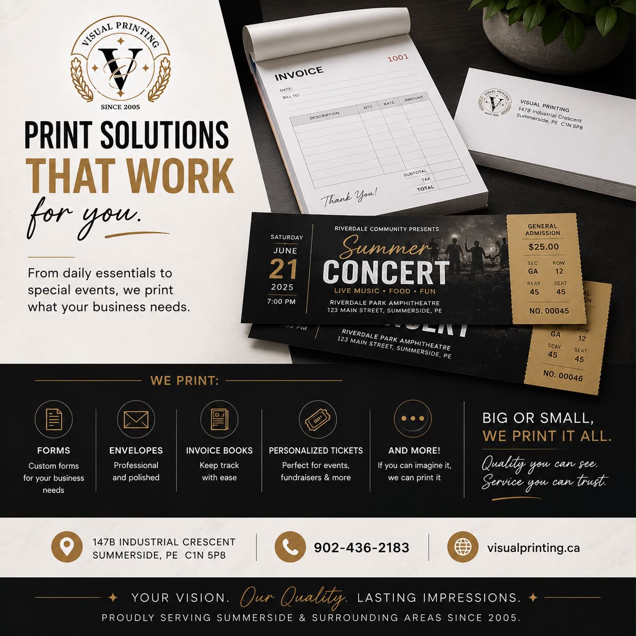 An invoice book, envelopes and event tickets