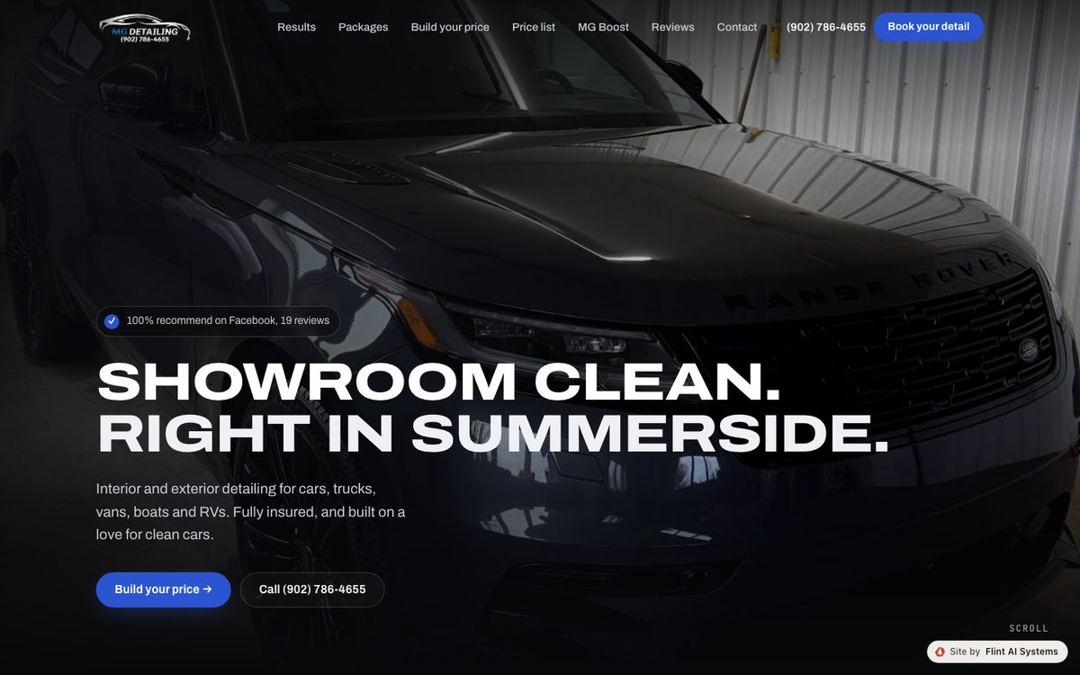 Home page of the MG Detailing website